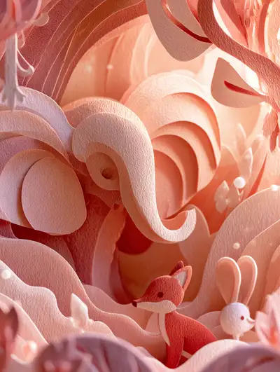 Layered paper-cut diorama animal illustration prompt