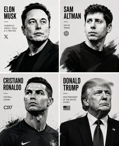 Premium Editorial Portrait Collage of Four Personalities