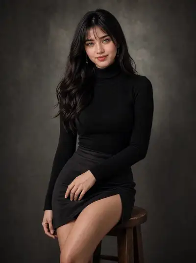 Studio Portrait of a Young Woman in Black Turtleneck