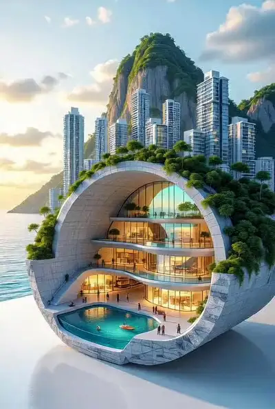 Escena Futurista de Sección Transversal Arquitectónica