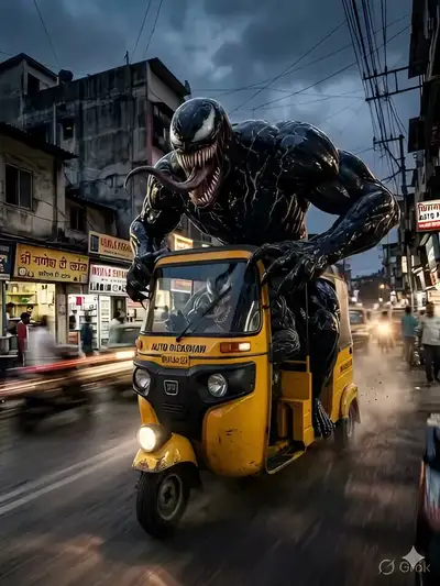 Symbiote Creature Driving Auto Rickshaw