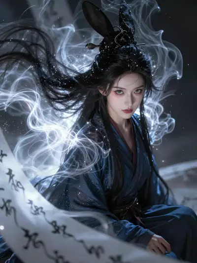 Anime Portrait of a Woman Dissolving into Cosmic Smoke