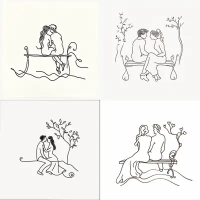 Ultra Minimalist Couple on Bench Artwork