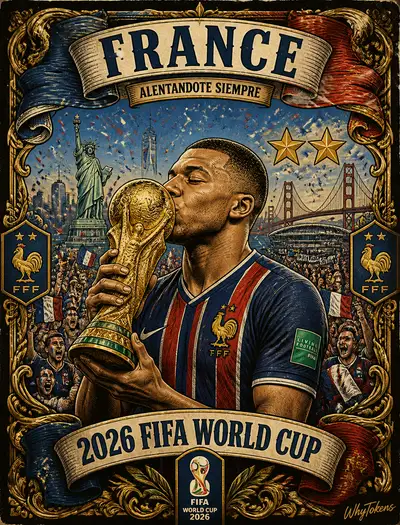 Mbappe World Cup trophy vintage poster illustration