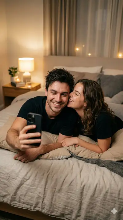 Ultra-realistic cinematic romantic couple bedroom scene