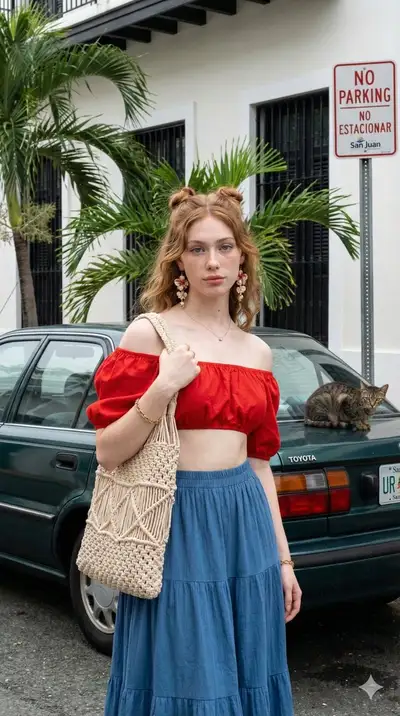 Tropical street portrait with a cat on a vintage car