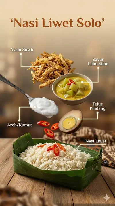 Floating ingredients food photography of an Indonesian dish