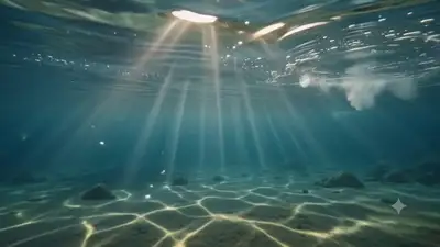 Video en primera persona que emerge del agua hacia un amanecer dorado en un río