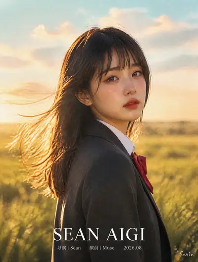 Cinematic Portrait of Young Asian Woman in Field