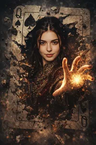 Sorciere jaillissant de l'affiche du film Reine de Pique