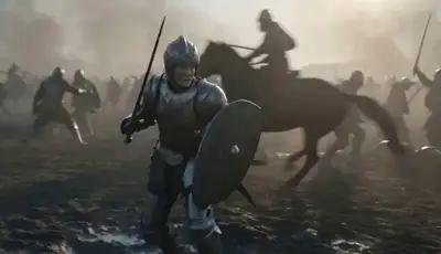 Cinematic Medieval Battlefield Combat Prompt