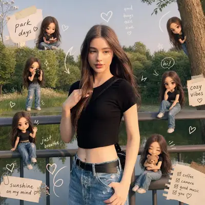 Gemütliche Scrapbook-Puppenversion-Komposition aus einem Foto