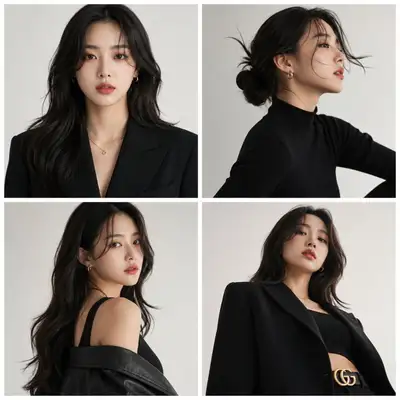 2x2 grid Korean model high-fashion editorial series
