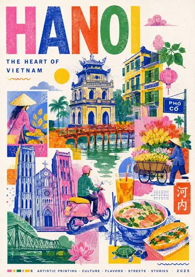 Risograph Style City Travel Poster Template