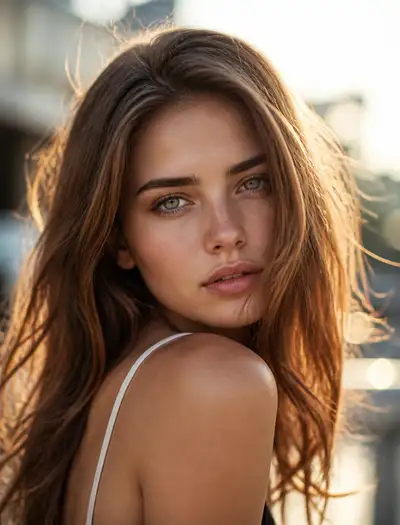 Ultra-realistic cinematic DSLR portrait of a young woman
