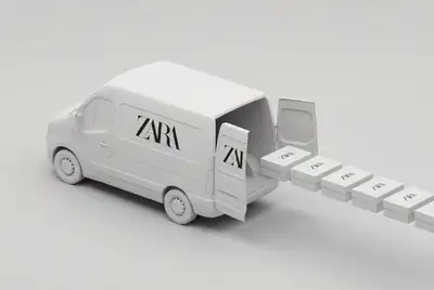 Monochrome 3D brand delivery van illustration template