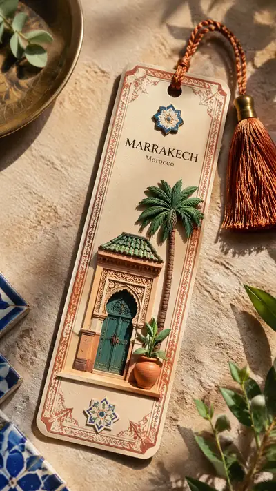 Marrakech travel-keepsake bookmark design