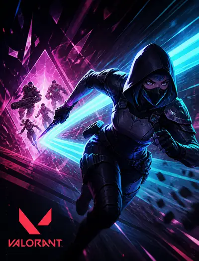 Valorant-style female agent action illustration