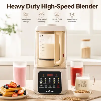 Nordic kitchen product infographic for a soundproof blender
