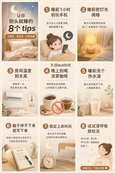 9-grid sleep tips poster for social media in Chinese