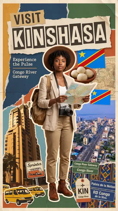 Cartaz de viagem vintage para visitar Kinshasa