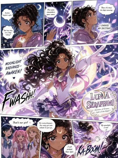 Magical girl manga transformation inspired by Sailor Moon