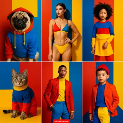 Colour Blocking Triad Fashion Photoshoot Prompt