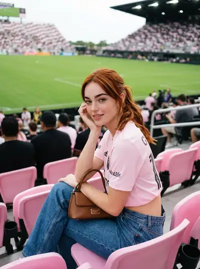 Photorealistic Young Woman in Stadium Seats