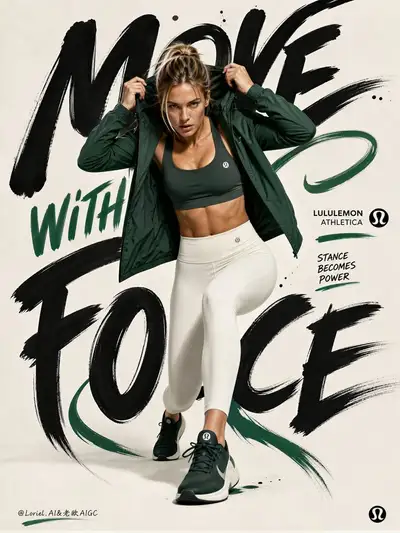 Minimalist emerald green Lululemon poster with graffiti type