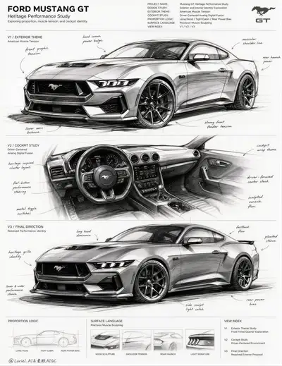 Hand-Drawn Golf GTI Design Sketch Sheet