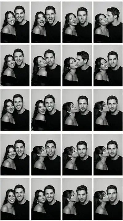 Romantic Black-and-White Photobooth Couple Grid
