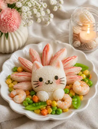 Cute Nine-Tailed Kitten Rice Ball Food Photography