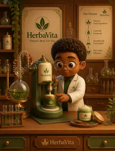 3D cartoon lab character template for a cosmetics brand