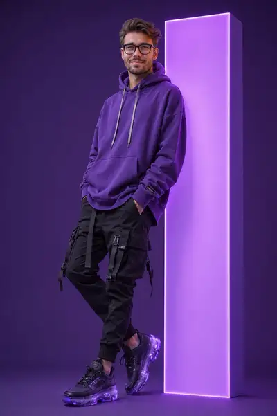 Studio Fashion Portrait with Neon Monolith