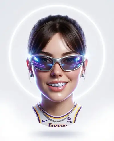 Floating 3D head portrait with a neon halo and jersey
