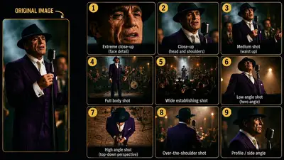 3x3 grid of camera angles for one consistent character