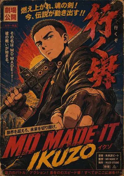 Póster retro de anime japonés vintage a partir de una foto