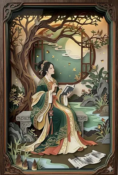 Elegant Chinese Shadowbox Paper-Cut Art