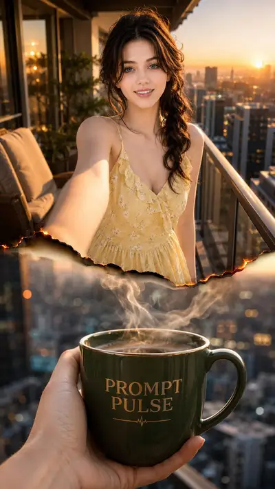 Cinematic Two-Frame Balcony Portrait with Coffee