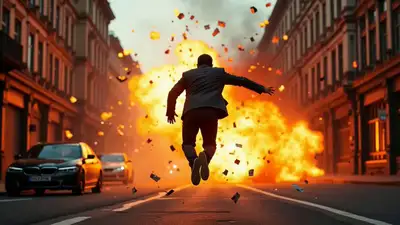 Time Freeze Mid-Explosion Downtown Camera Orbit