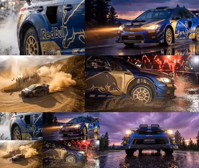VEO3.1 Rally Collage to WRX STI Cinematic Zoom