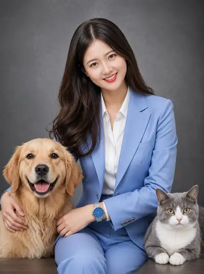 Ultra-Realistic Businesswoman Portrait with Pets