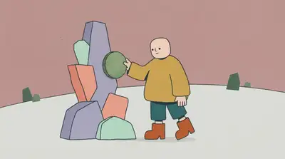 Minimal flat animated single-character scene prompt