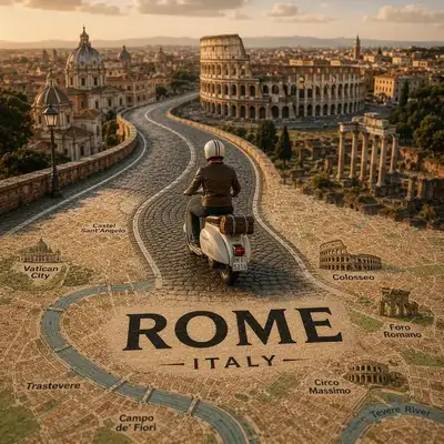 Miniature Tilt-Shift Travel Scene With Road on City Map