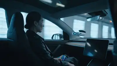 Cinematic Holographic Advisor Scene in Tesla Cybertruck