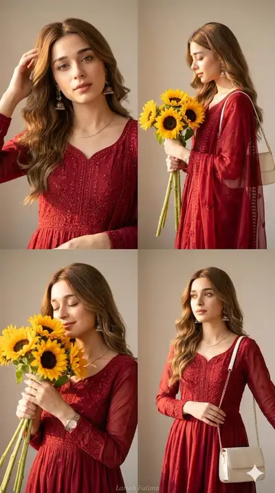 Soft Aesthetic 4-Panel Collage of Woman in Anarkali Dress