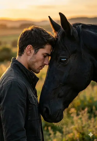 Cinematic Portrait: Man and Horse at Golden Hour