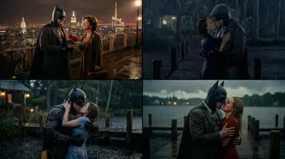 Capture d'écran d'un film romantique culte, mais avec Batman à la place du