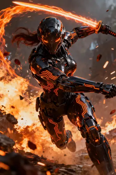 Robotic Warrior Action Scene