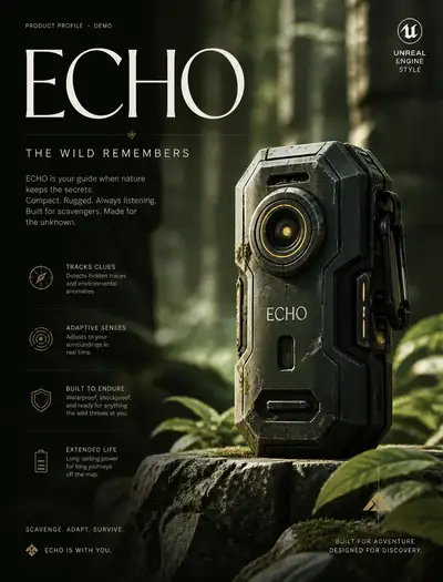Minimal 3D Scavenger Gadget Poster in a Forest